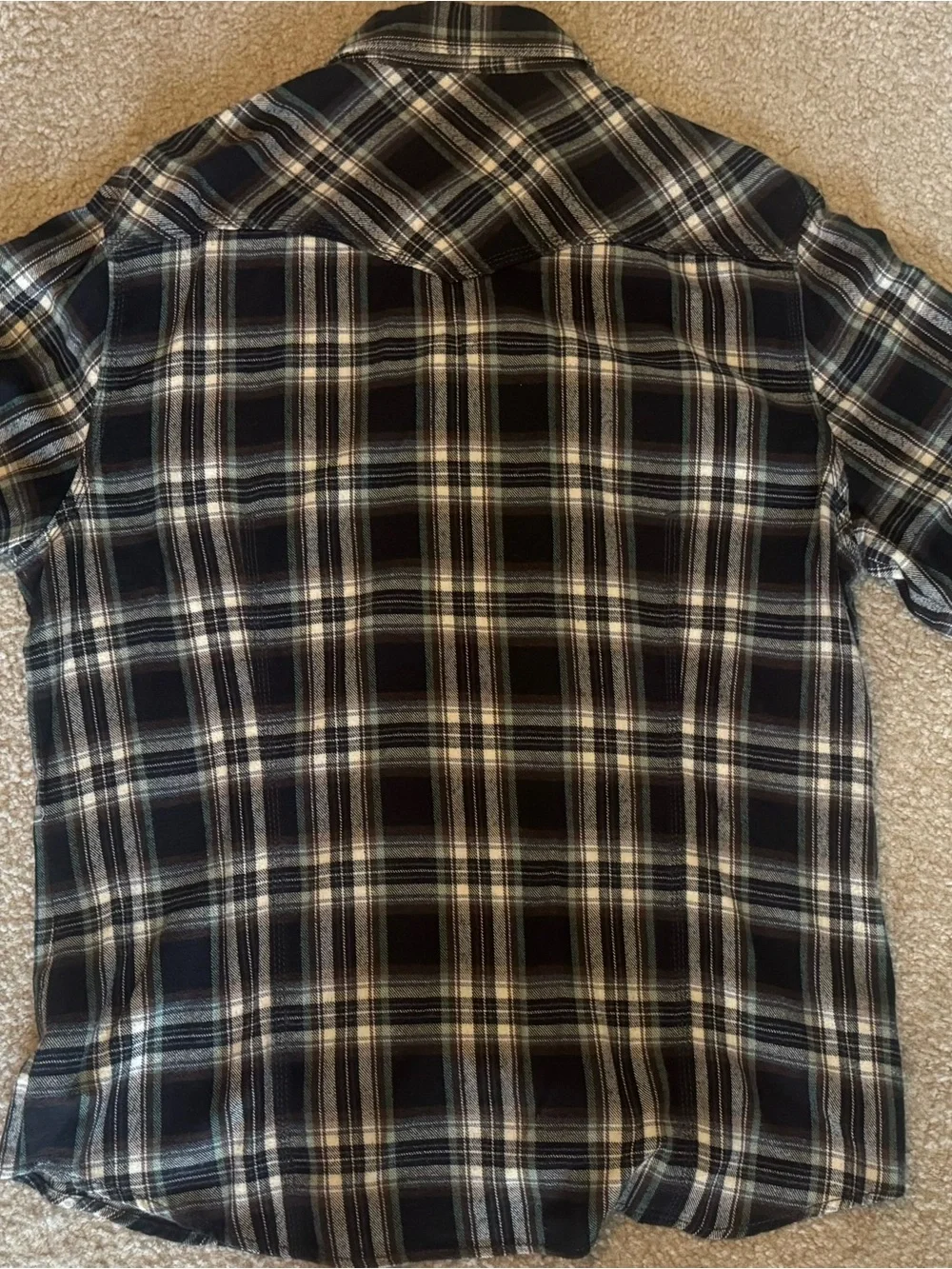 True Religion Black, Green & Cream Plaid Button-Down Shirt